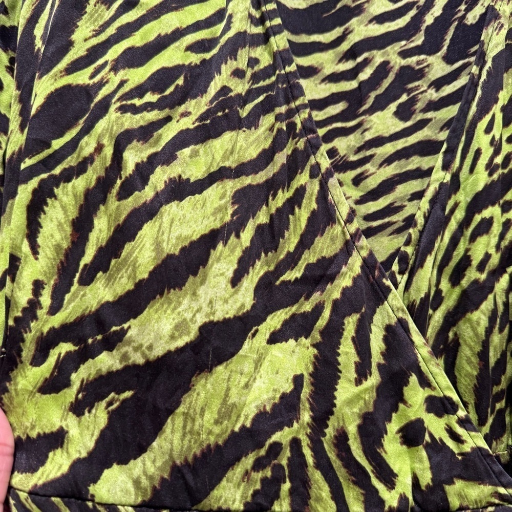 GANNI Stretch Silk Satin Tiger Stripe Wrap Dress Scandi Eclectic Blck Grn 38/6/M - Picture 14 of 15
